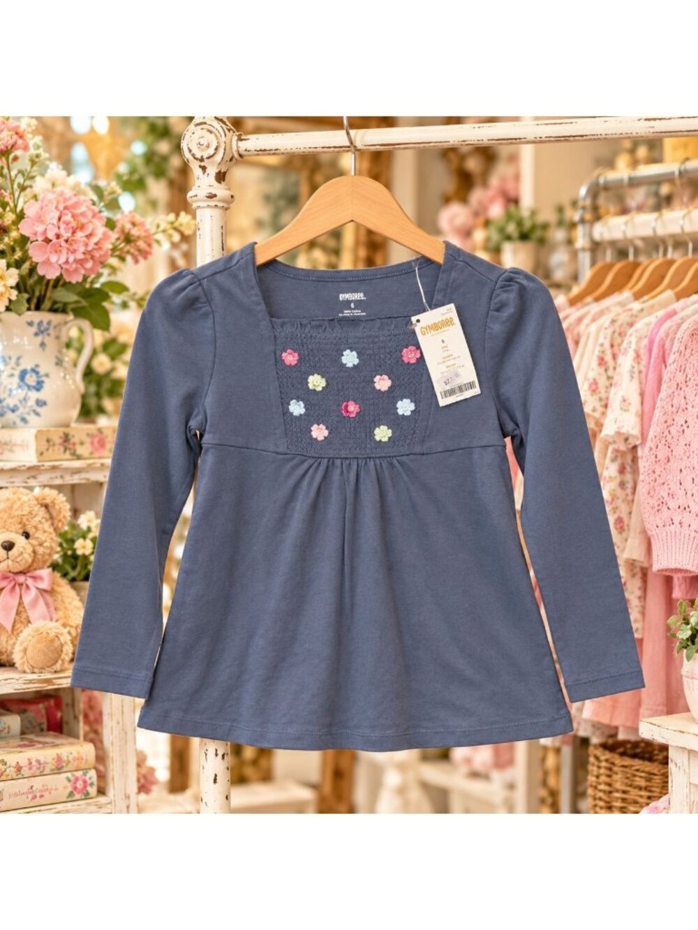 NWT Vtg Y2K Gymboree Babydoll Top Sz 6 Embroidered Floral Coquette Cottagecore
